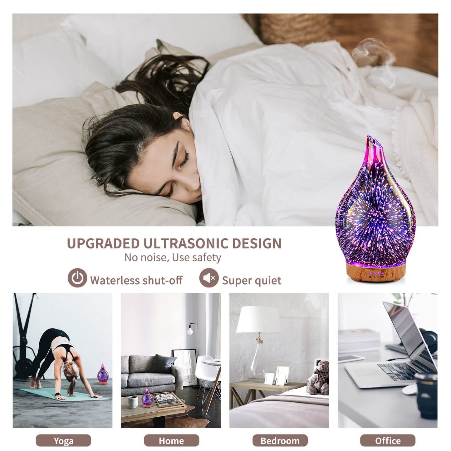 Porseme 100ml 3D Firework Glass Diffuser – Rose Gold, Auto Shut-Off