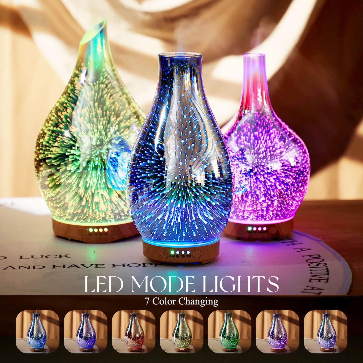 Porseme 100ml Essential Oil Diffuser – 3D Glass Ultrasonic Humidifier with Auto Shut-Off (BPA Free)