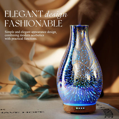 Porseme 100ml Essential Oil Diffuser – 3D Glass Ultrasonic Humidifier with Auto Shut-Off (BPA Free)