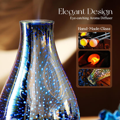 Porseme 100ml Essential Oil Diffuser – 3D Glass Ultrasonic Humidifier with Auto Shut-Off (BPA Free)