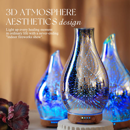 Porseme 100ml Essential Oil Diffuser – 3D Glass Ultrasonic Humidifier with Auto Shut-Off (BPA Free)