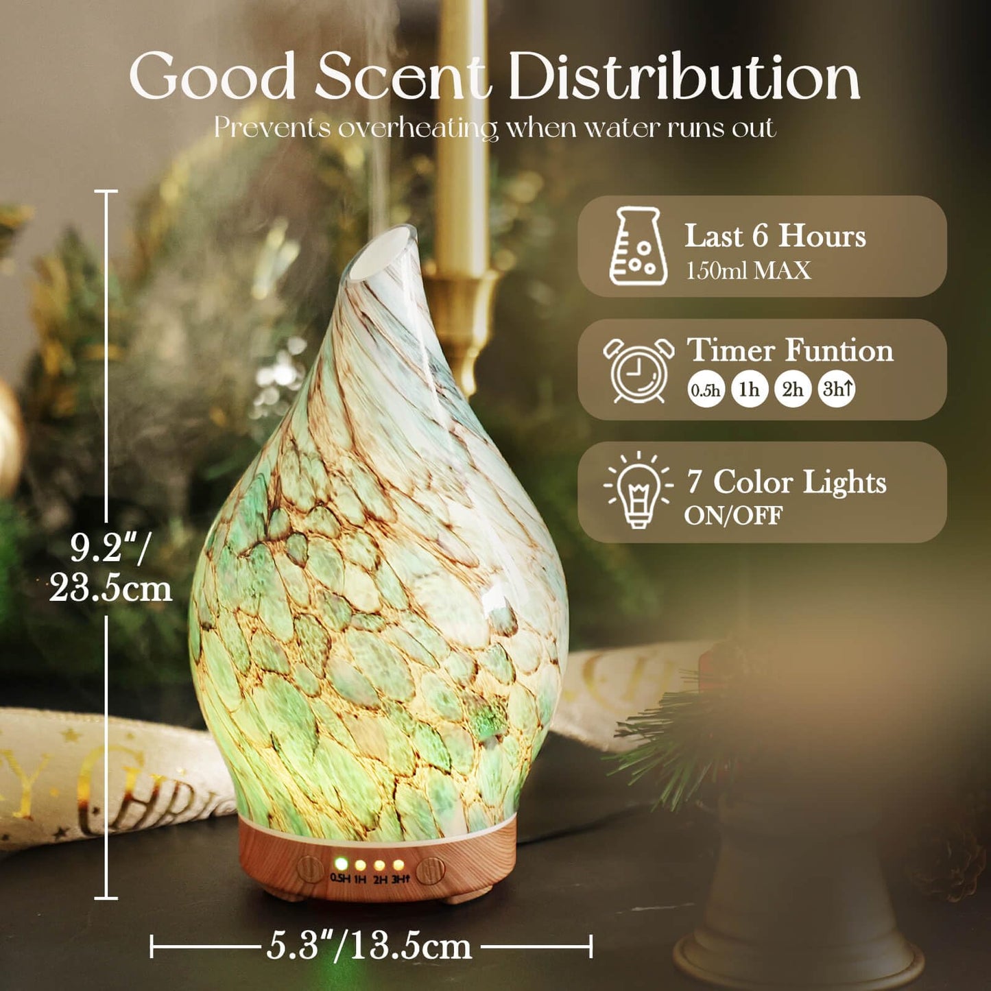 Porseme 100ml Glass Essential Oil Diffuser – Color-Changing Aromatherapy Ultrasonic Diffuser