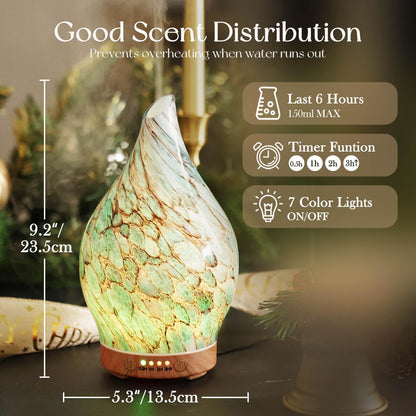 Porseme 100ml Glass Essential Oil Diffuser – Color-Changing Aromatherapy Ultrasonic Diffuser