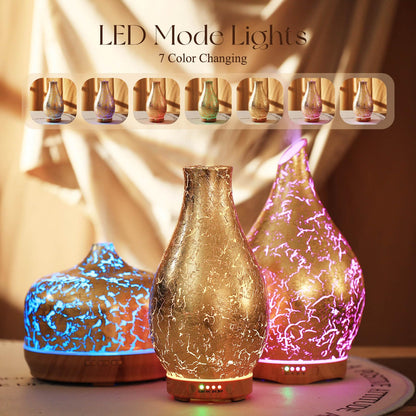 Porseme 100ml Gold-Plated Volcano Diffuser - 7 LEDs, Waterless Auto-Off