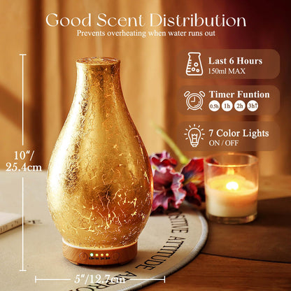 Porseme 100ml Gold-Plated Volcano Diffuser - 7 LEDs, Waterless Auto-Off