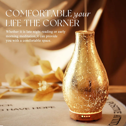Porseme 100ml Gold-Plated Volcano Diffuser - 7 LEDs, Waterless Auto-Off