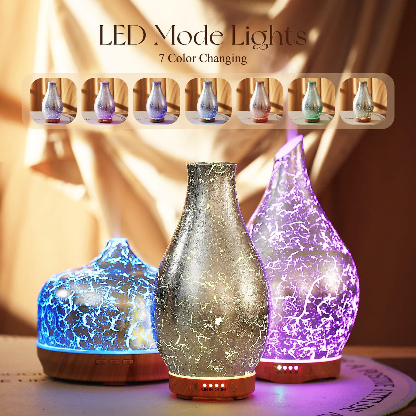 Porseme 100ml Silver-Plated Volcano Diffuser - BPA Free, 7 LED Colors, Waterless Auto-Off