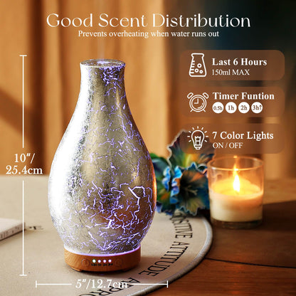Porseme 100ml Silver-Plated Volcano Diffuser - BPA Free, 7 LED Colors, Waterless Auto-Off