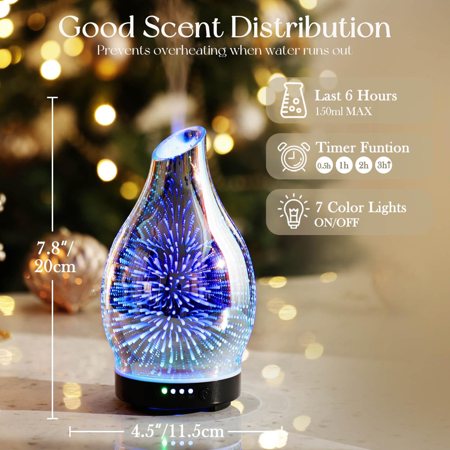 Porseme 150ml Glass Essential Oil Diffuser – 7-Color LED, Auto-Off, Ultrasonic Mist