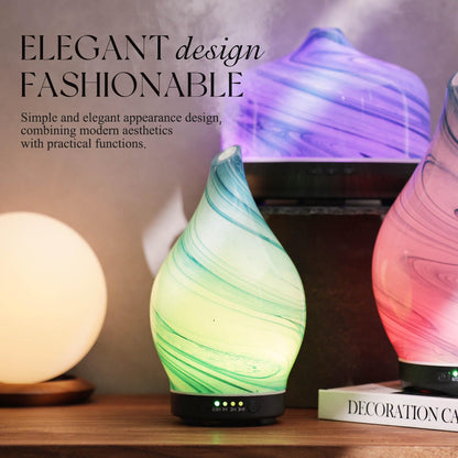 Porseme 150ml Glass Essential Oil Diffuser – Color-Changing Ultrasonic Humidifier (Blue Ink)