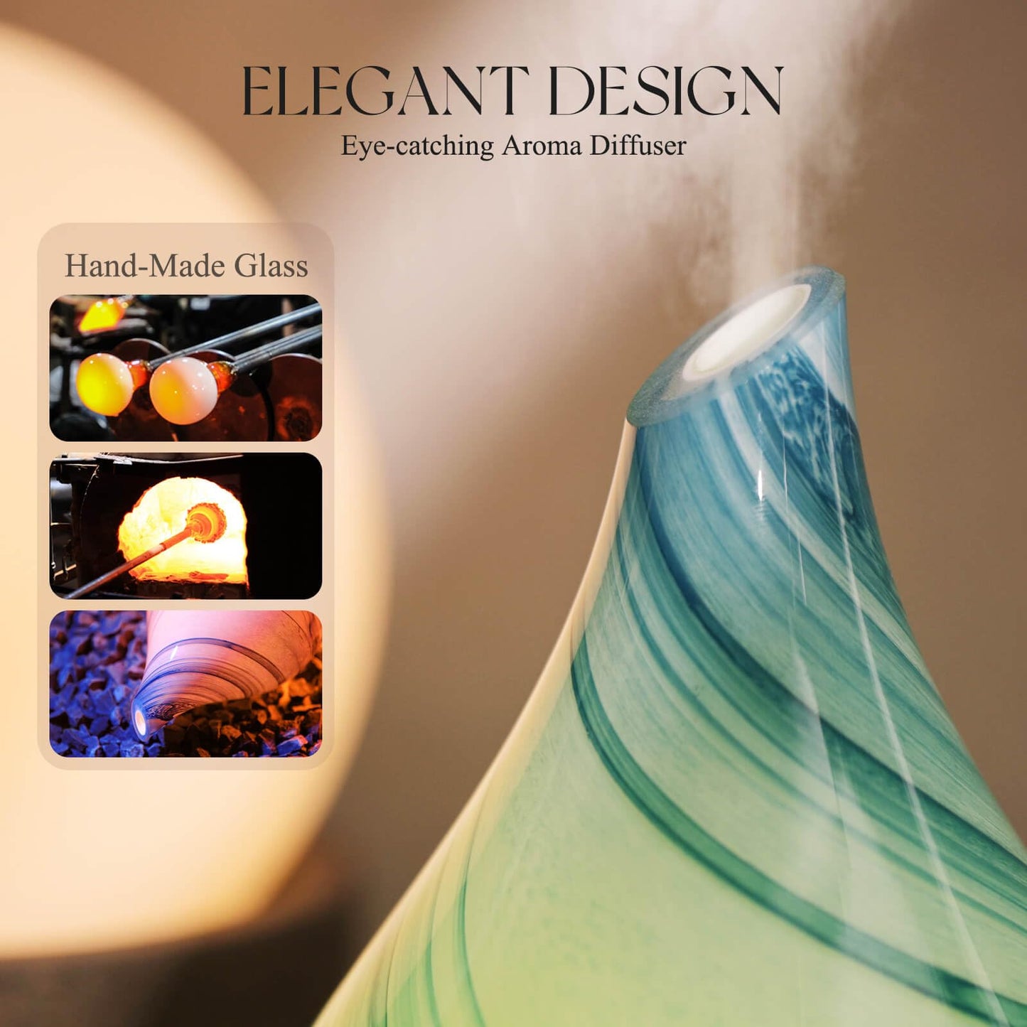 Porseme 150ml Glass Essential Oil Diffuser – Color-Changing Ultrasonic Humidifier (Blue Ink)