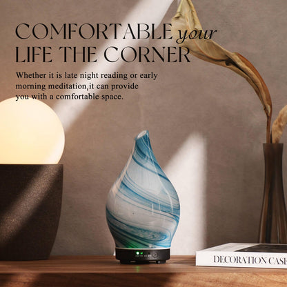 Porseme 150ml Glass Essential Oil Diffuser – Color-Changing Ultrasonic Humidifier (Blue Ink)