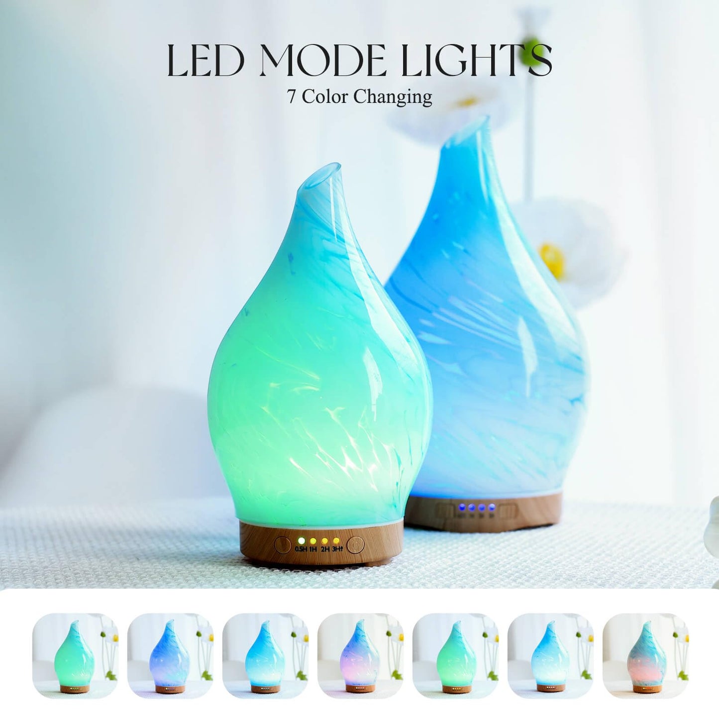 Porseme 150ml Glass Diffuser – Color Changing LED, Auto-Off (Blue Wave)