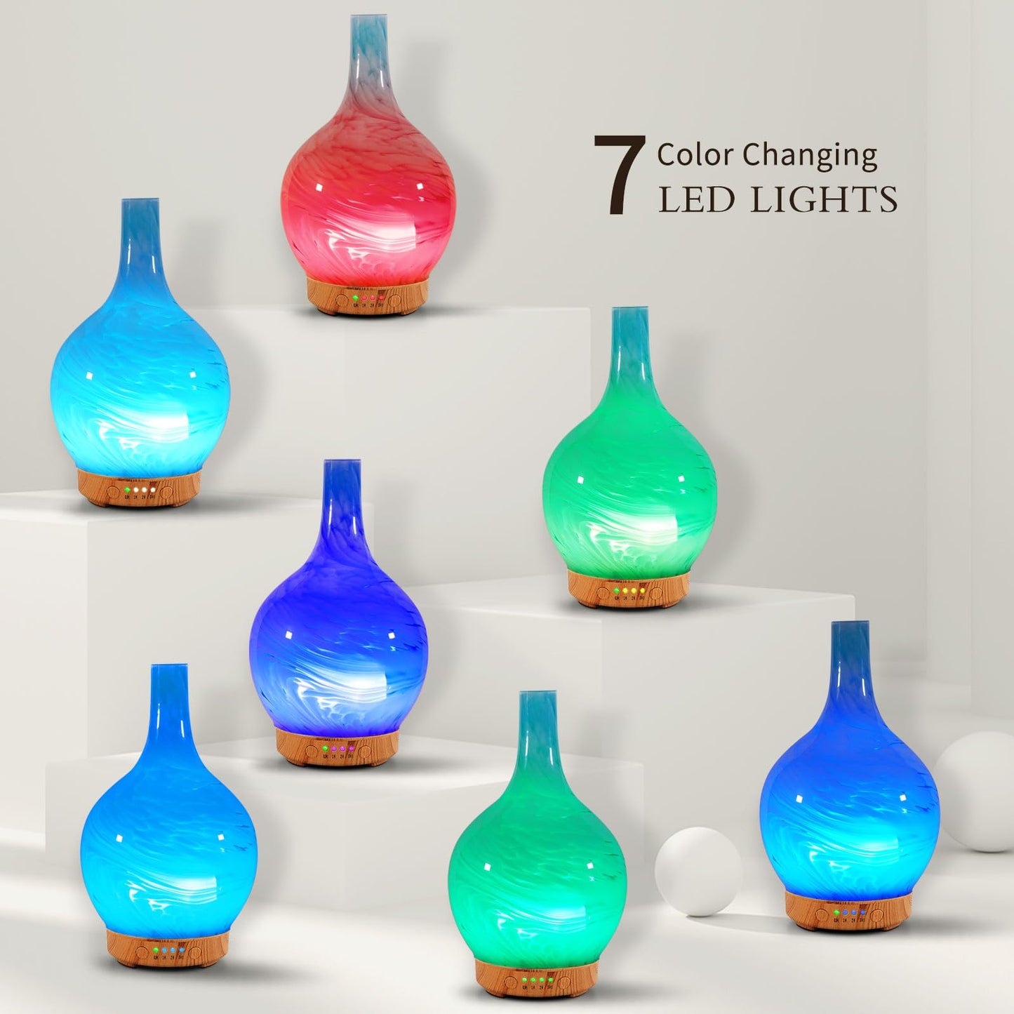 Porseme 150ml Glass Diffuser – Color Changing LED, Auto-Off