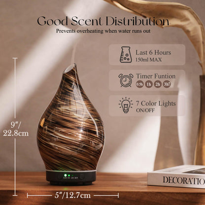 Porseme 150ml Glass Diffuser - Dark Golden | 6-Hour Ultrasonic Aromatherapy, Auto-Off
