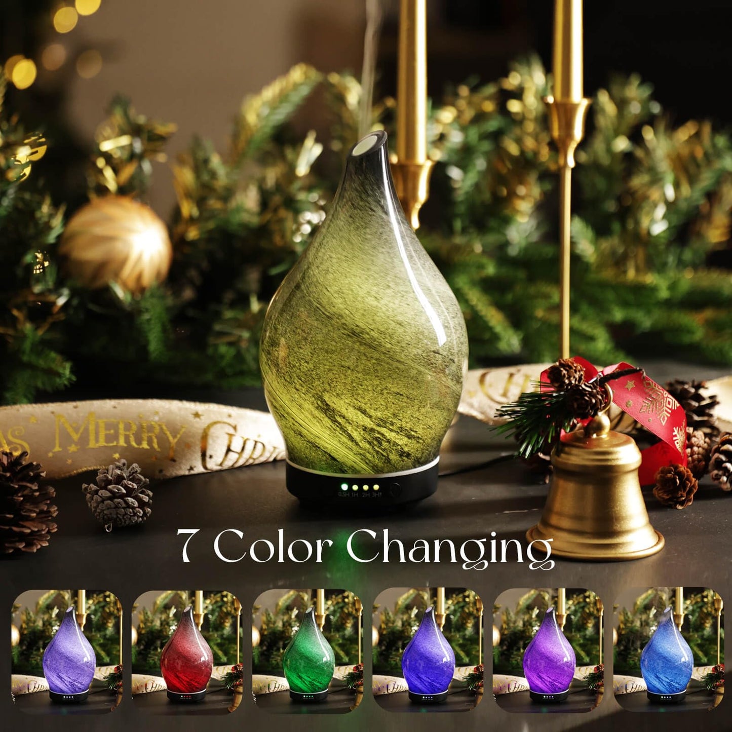 Porseme 150ml Glass Essential Oil Diffuser – Obsidian, Color Changing LED, 6h Ultrasonic