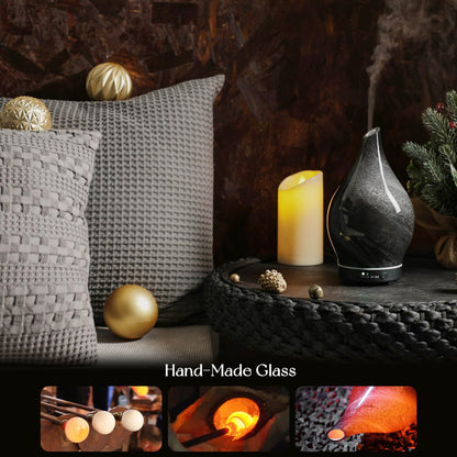 Porseme 150ml Glass Essential Oil Diffuser – Obsidian, Color Changing LED, 6h Ultrasonic