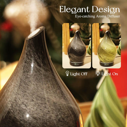 Porseme 150ml Glass Essential Oil Diffuser – Obsidian, Color Changing LED, 6h Ultrasonic