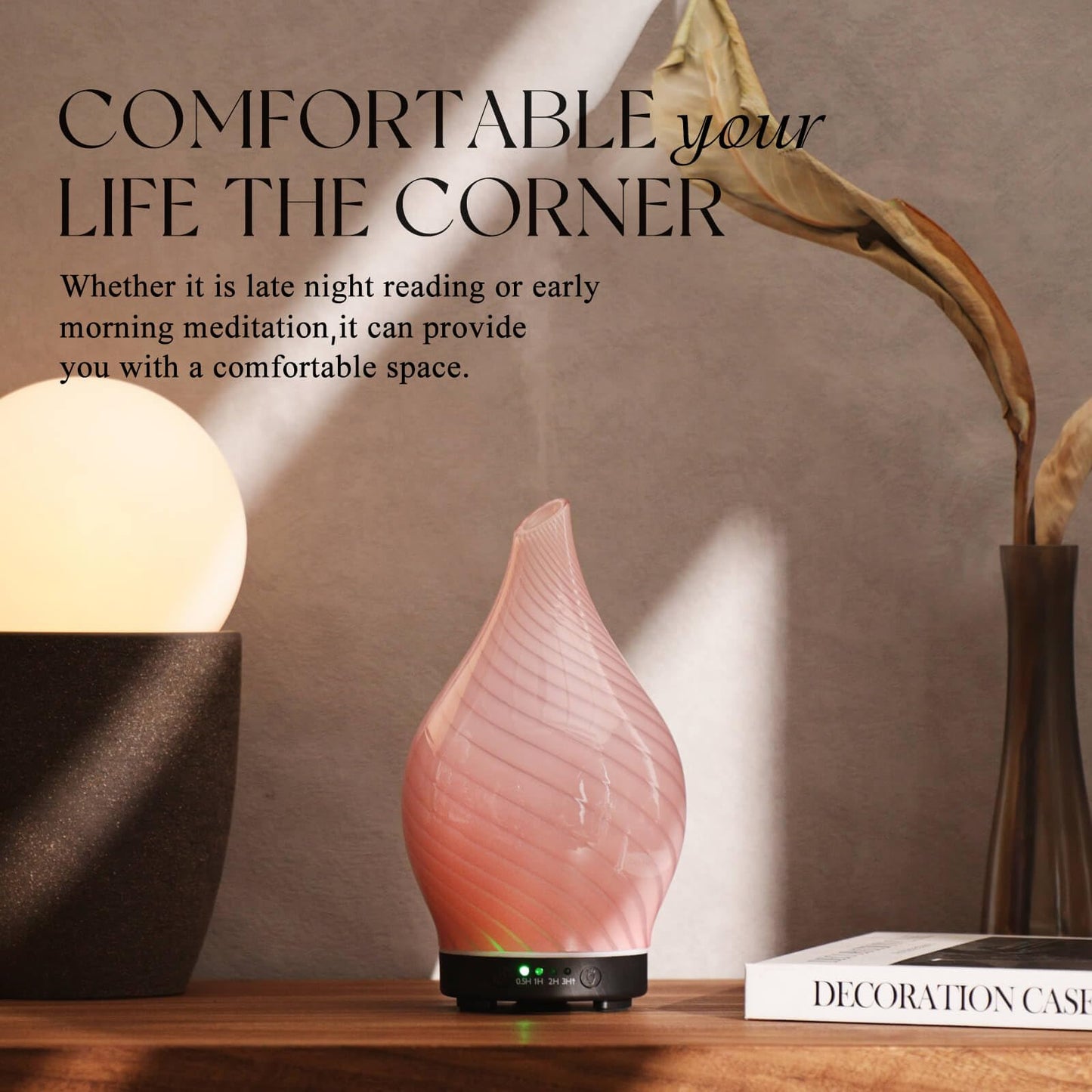 Porseme 150ml Glass Diffuser – Color Changing Ultrasonic Humidifier (Pure Pink)