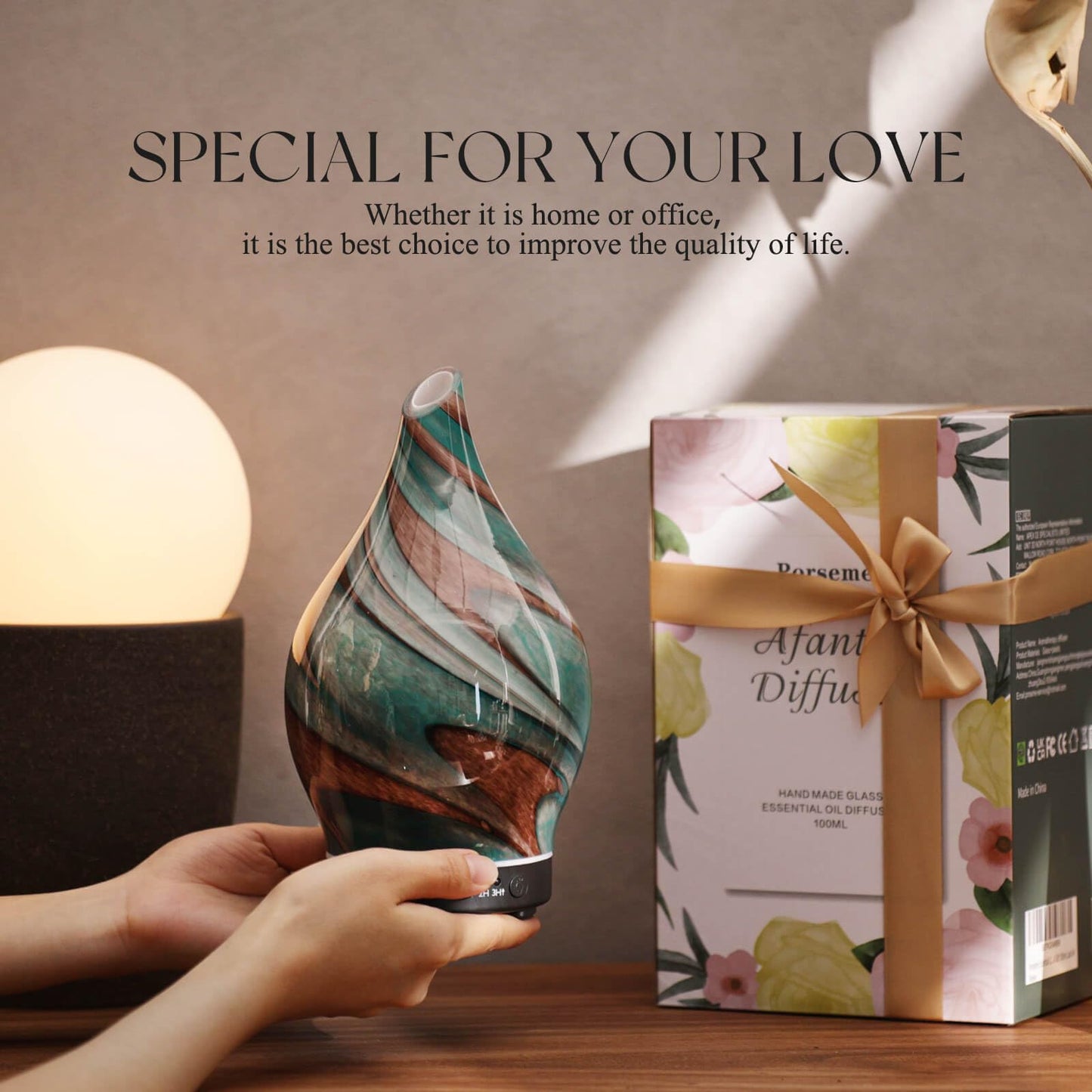 Porseme 150ml Glass Color Changing Essential Oil Diffuser – Teal Green, Ultrasonic Cool Mist