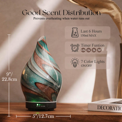 Porseme 150ml Glass Color Changing Essential Oil Diffuser – Teal Green, Ultrasonic Cool Mist
