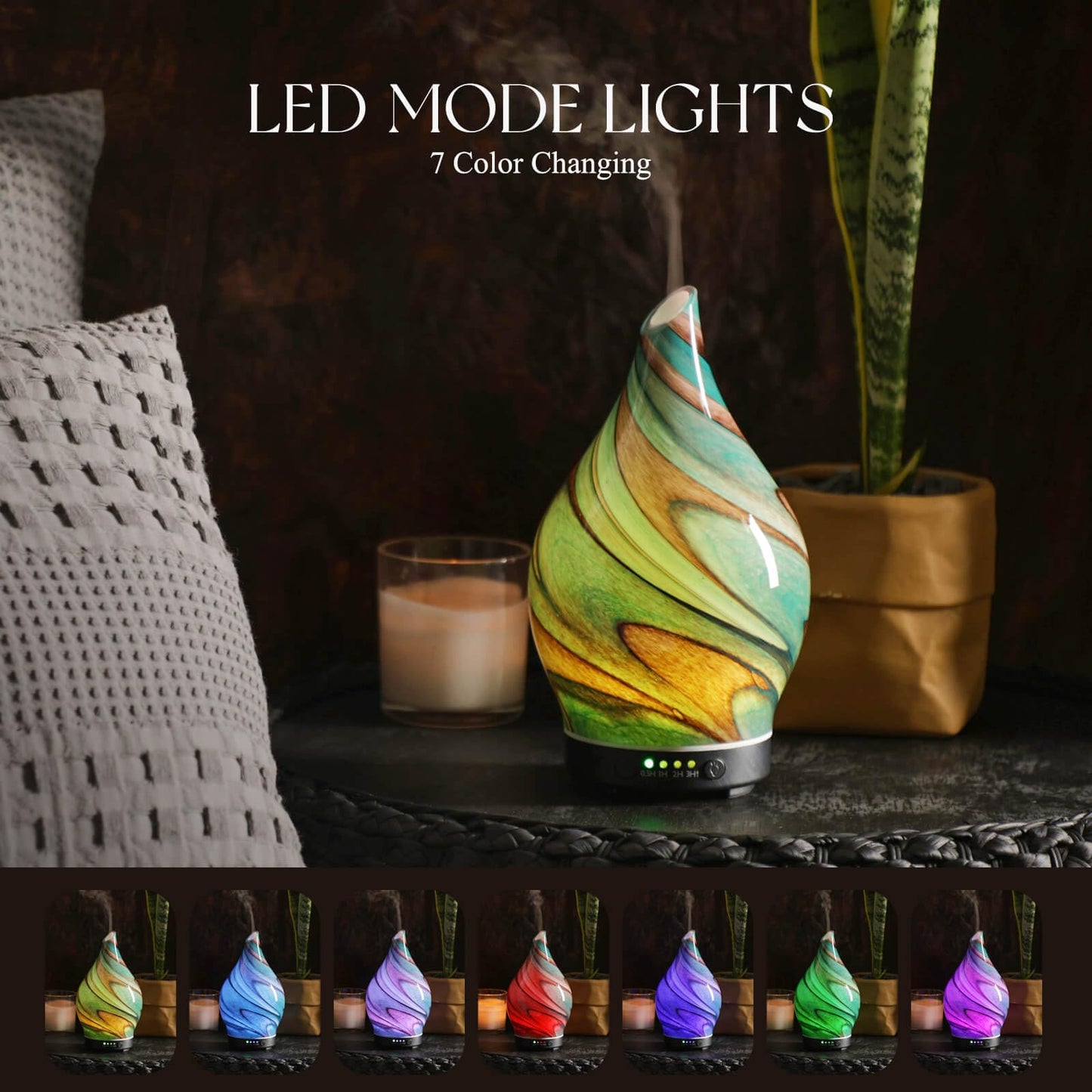 Porseme 150ml Glass Color Changing Essential Oil Diffuser – Teal Green, Ultrasonic Cool Mist