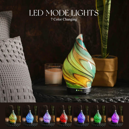 Porseme 150ml Glass Color Changing Essential Oil Diffuser – Teal Green, Ultrasonic Cool Mist