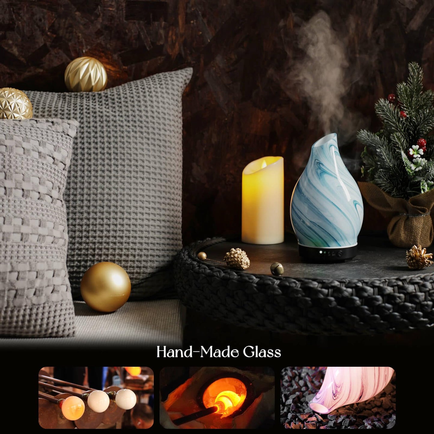 Porseme 150ml Glass Color Changing Essential Oil Diffuser - Ultrasonic Humidifier with Auto-Off