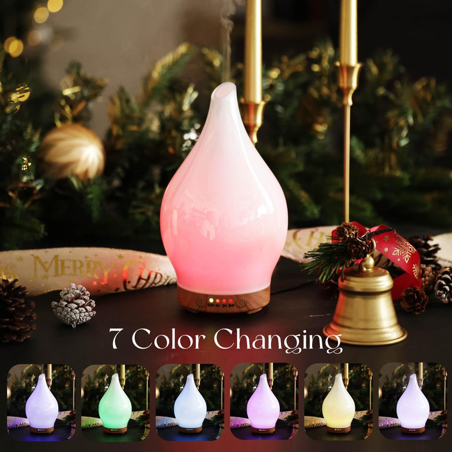 Porseme 150ml Glass Essential Oil Diffuser – Color Changing Aromatherapy Humidifier