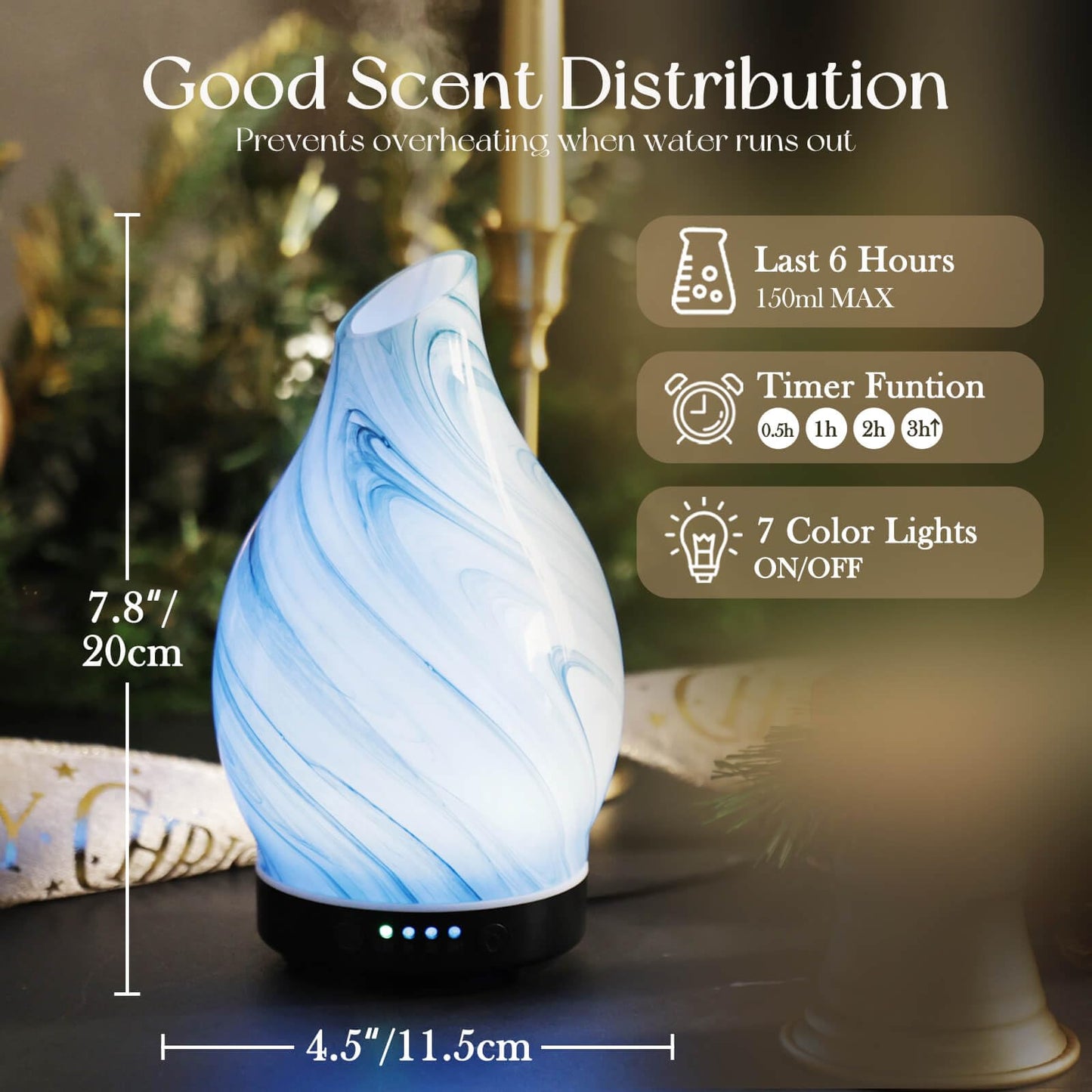 Porseme 150ml Glass Color Changing Essential Oil Diffuser - Ultrasonic Humidifier with Auto-Off