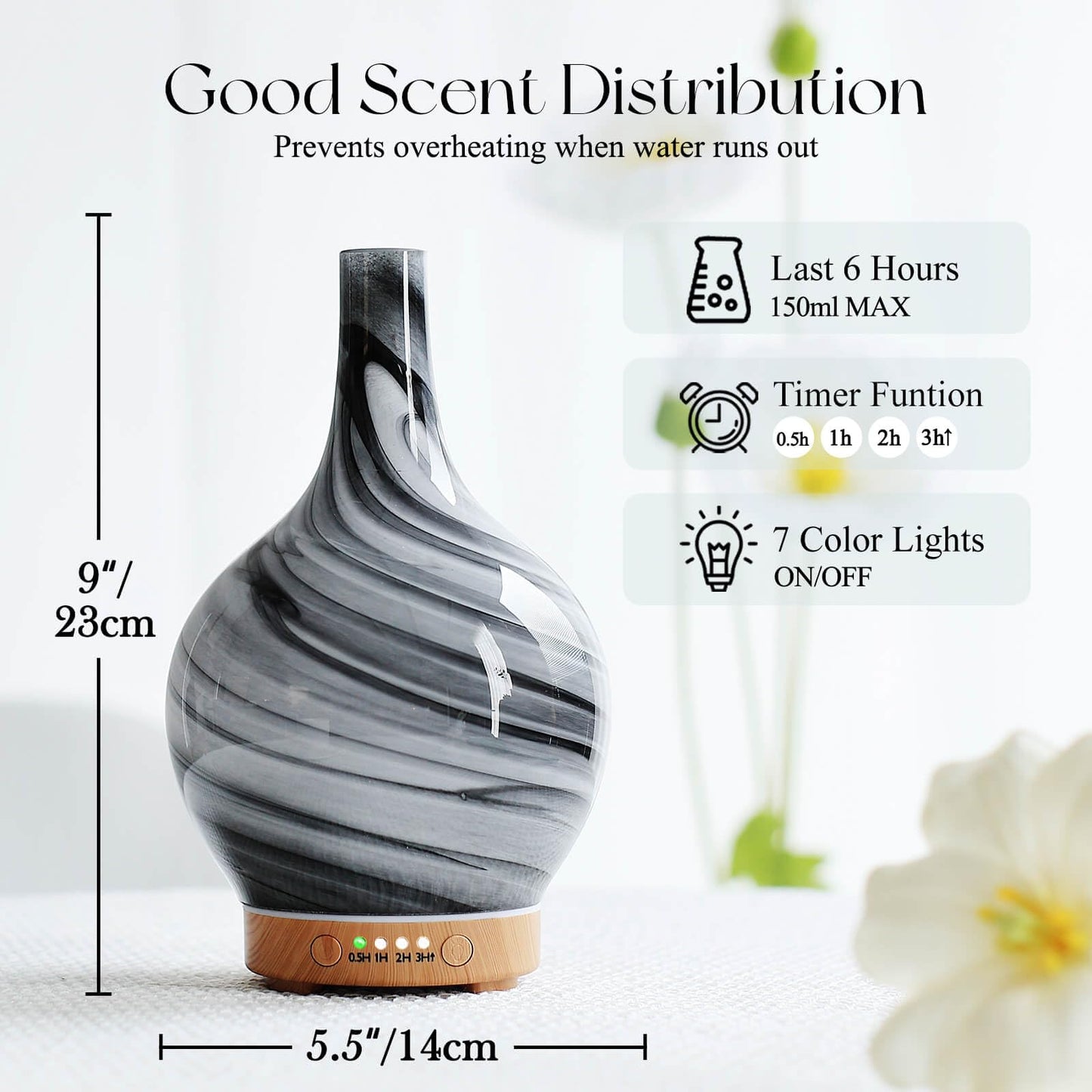 Porseme 150ml Glass Diffuser – Color-Changing Aromatherapy Humidifier