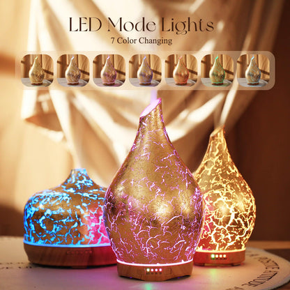 Porseme 280ml Essential Oil Diffuser – 3D Glass Aromatherapy Diffusor, Ultrasonic Mist, BPA Free, Auto Shut-Off, Color Changing LED