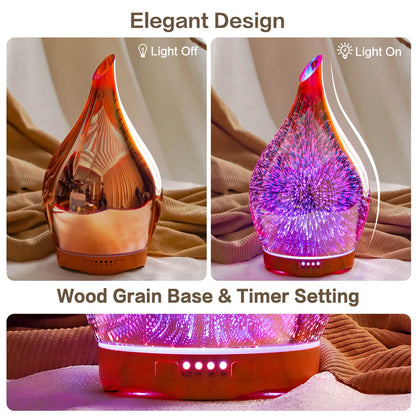 Porseme 280ml Essential Oil Diffuser – 3D Hand-Blown Glass, Ultrasonic Cool Mist, 7-Color LED, Auto Shut-Off