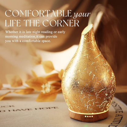 Porseme 280ml Essential Oil Diffuser – 3D Glass Aromatherapy Diffusor, Ultrasonic Mist, BPA Free, Auto Shut-Off, Color Changing LED