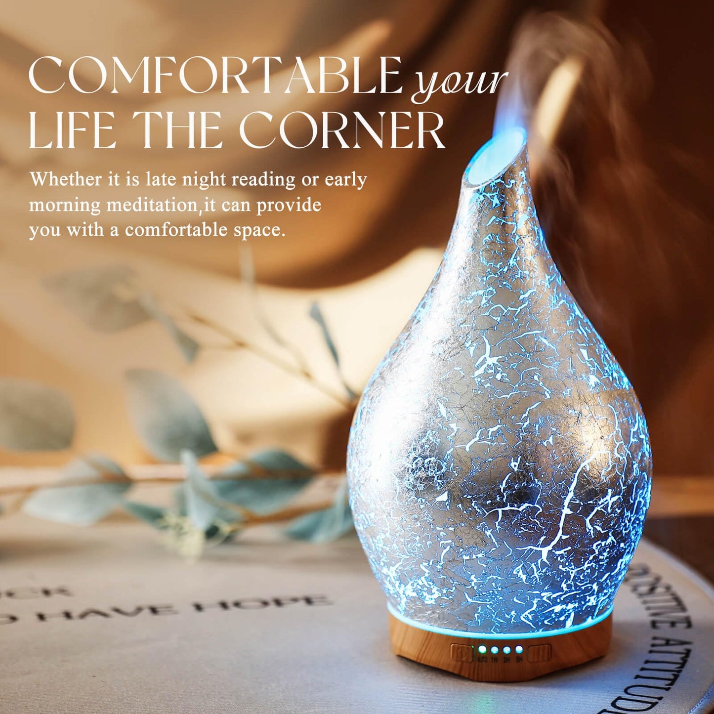 Porseme 280ml Essential Oil Diffuser – 3D Glass Aromatherapy, Ultrasonic Mist, BPA Free, Waterless Auto-Off