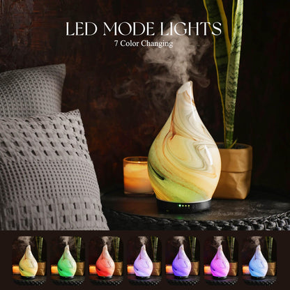 Porseme 280ml Glass Essential Oil Diffuser – Color Changing LED, Ultrasonic Humidifier, Auto-Off (Jupiter)
