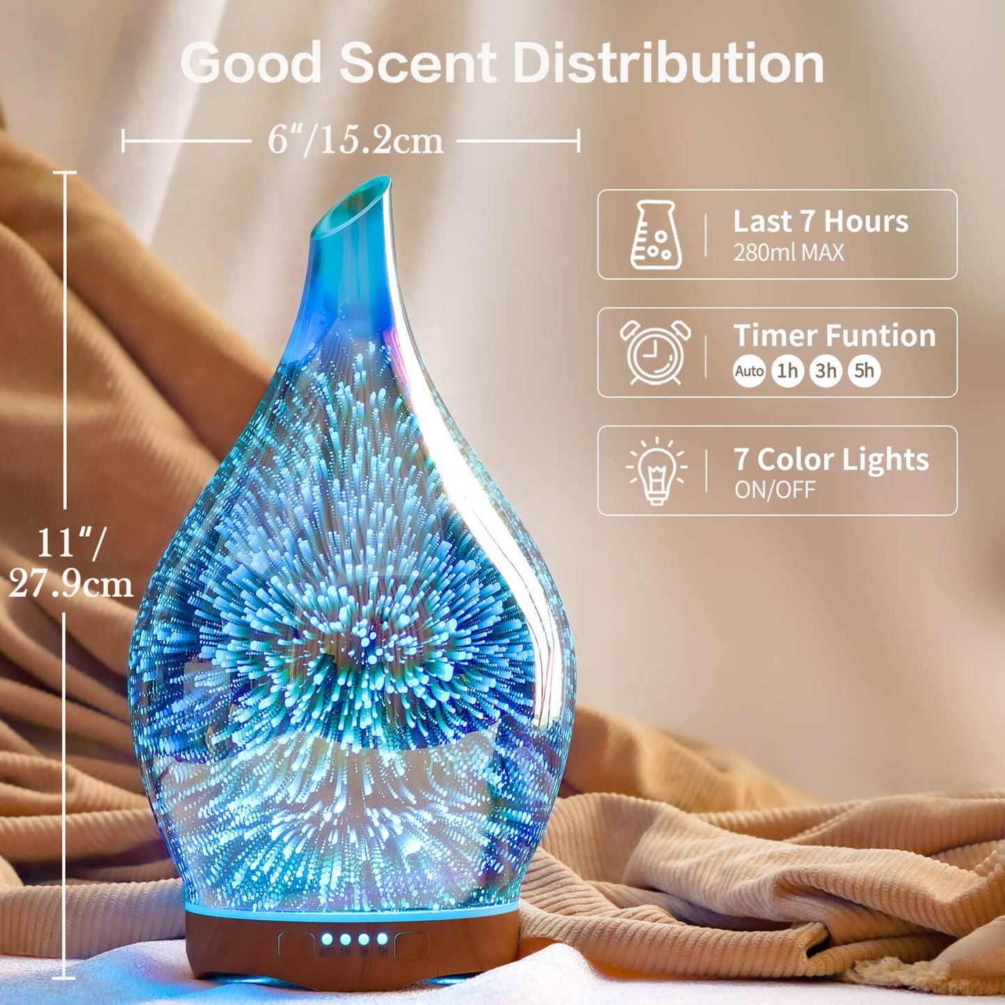 Porseme 280ml Essential Oil Diffuser - Ultrasonic Humidifier with Remote Control