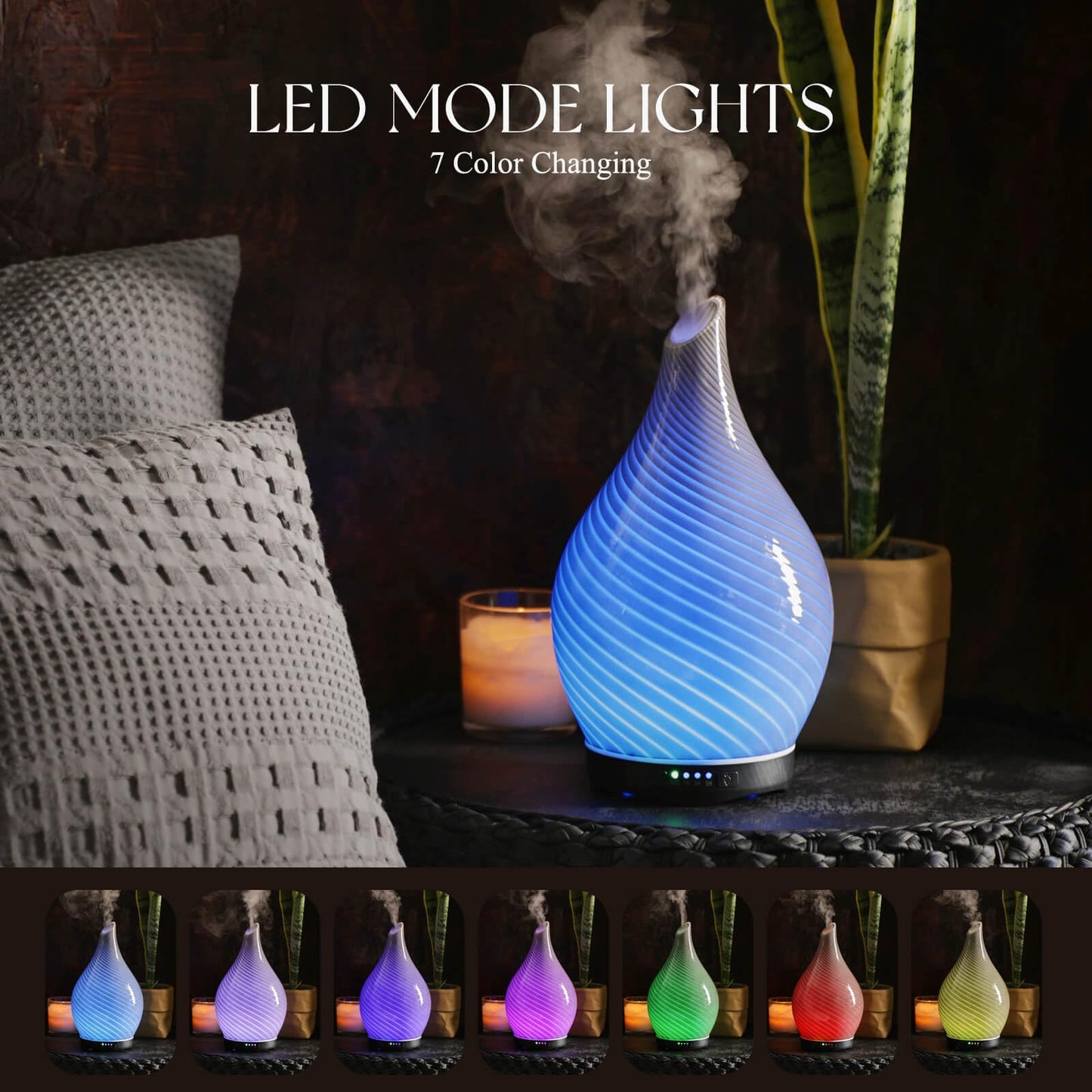 Porseme 280ml Glass Diffuser – Color Changing Aromatherapy, Auto-Off