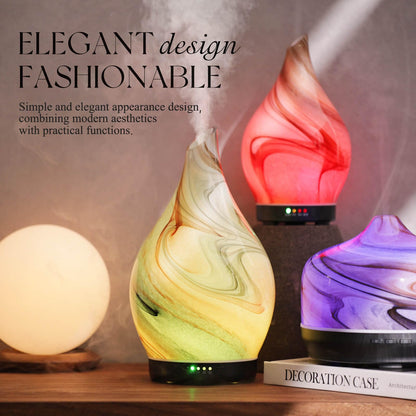 Porseme 280ml Glass Essential Oil Diffuser – Color Changing LED, Ultrasonic Humidifier, Auto-Off (Jupiter)