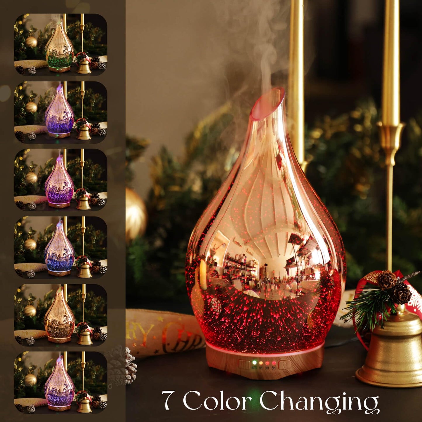 Porseme 280ml Essential Oil Diffuser | 3D Glass Aromatherapy Diffuser with Timer & Color Changing Lights