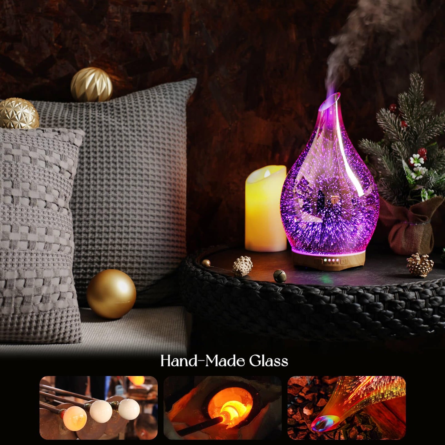 Porseme 280ml Essential Oil Diffuser | 3D Glass Aromatherapy Diffuser with Timer & Color Changing Lights