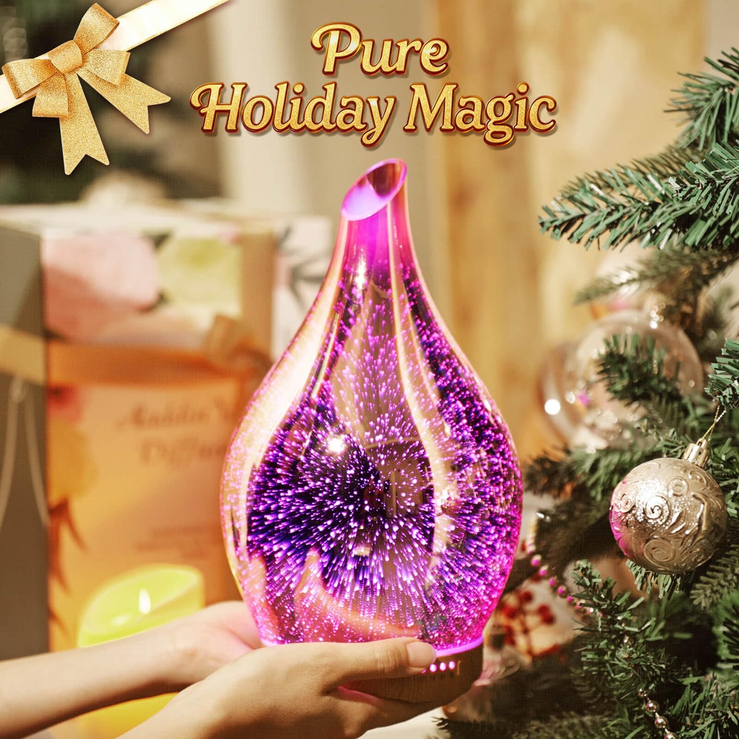 Porseme 280ml Essential Oil Diffuser | 3D Glass Aromatherapy Diffuser with Timer & Color Changing Lights