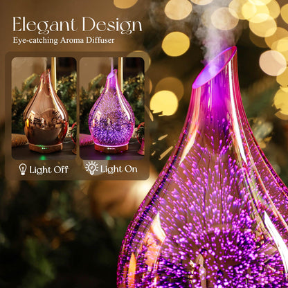 Porseme 280ml Essential Oil Diffuser | 3D Glass Aromatherapy Diffuser with Timer & Color Changing Lights
