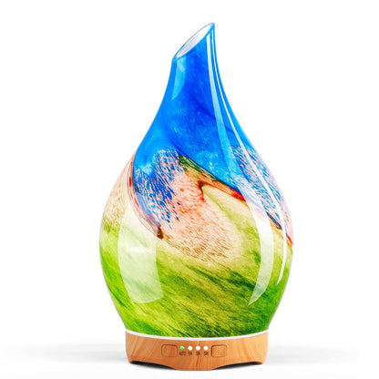 Porseme 280ml Glass Essential Oil Diffuser – Color-Changing LED, Auto-Off, 7h Run Time (Blue Grass)