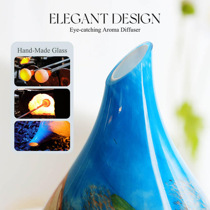 Porseme 280ml Glass Essential Oil Diffuser – Color-Changing LED, Auto-Off, 7h Run Time (Blue Grass)