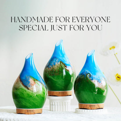 Porseme 280ml Glass Essential Oil Diffuser – Color-Changing LED, Auto-Off, 7h Run Time (Blue Grass)