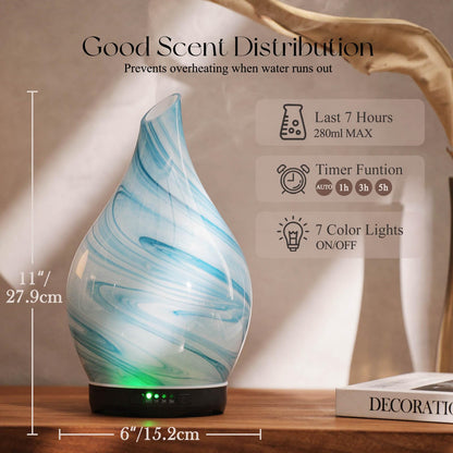 Porseme 280ml Essential Oil Diffuser – Blue Ink | Glass, Auto-Off, 7h Run Time
