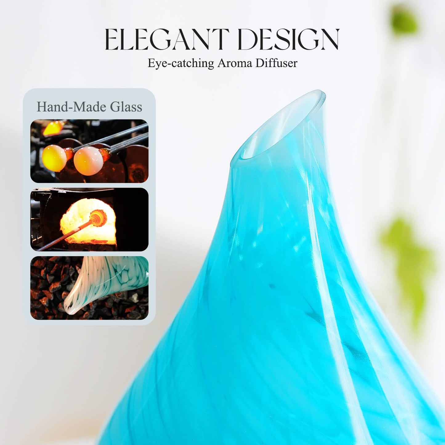 Porseme 280ml Glass Diffuser – Blue Wave, Color Changing LED, 7h Run Time