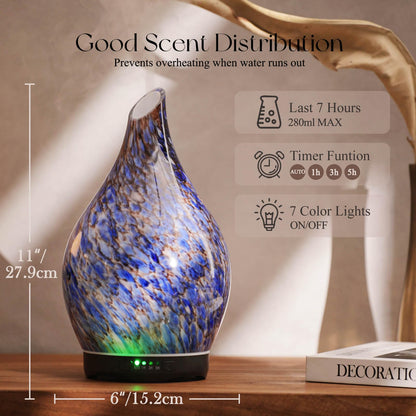 Porseme 280ml Glass Essential Oil Diffuser – Deep Blue, Color Changing, Ultrasonic Humidifier, Auto-Off
