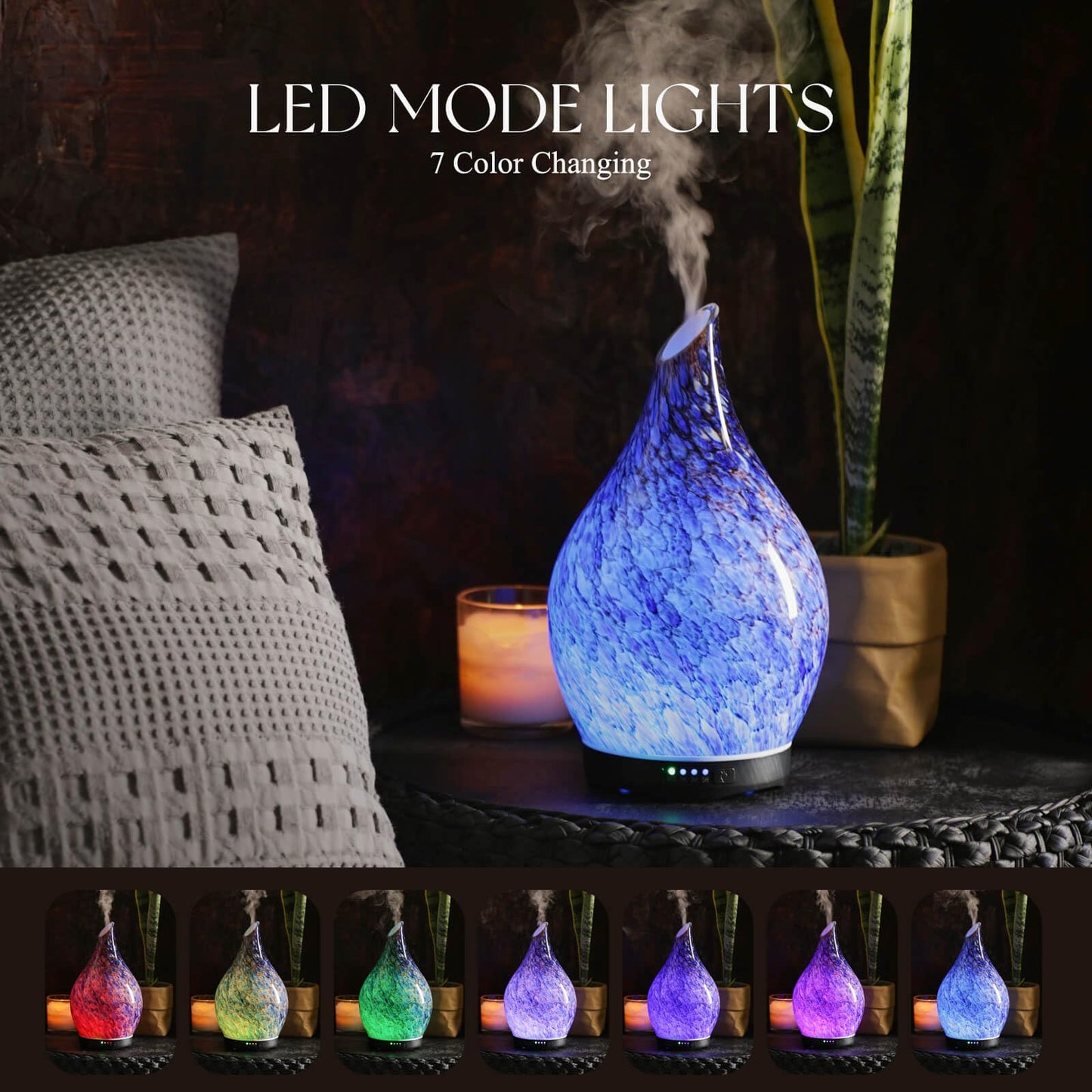 Porseme 280ml Glass Essential Oil Diffuser – Deep Blue, Color Changing, Ultrasonic Humidifier, Auto-Off